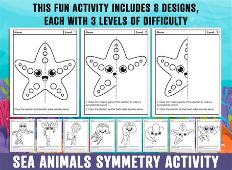 Sea Animals Symmetry Drawing Worksheets Itsy Bitsy Fun Sea Animals Worksheet - Sea Animals Worksheet