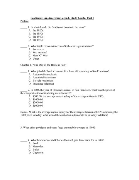 Read Online Seabiscuit Study Guide Answer Key 