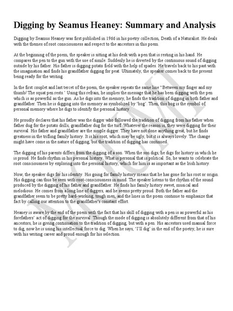 seamus heaney biography digging analysis