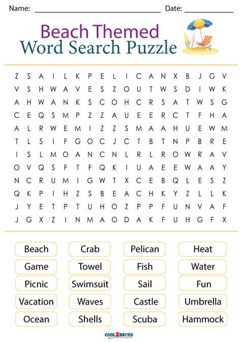 Search The Sand Beach Themed Word Search - Beach Themed Word Search