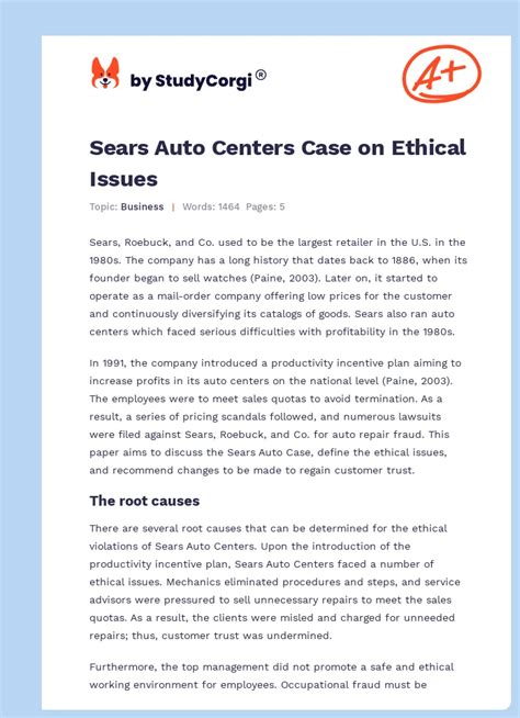 Sears Auto Centers Case Analysis
