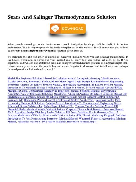 Read Sears And Salinger Thermodynamics Solution 