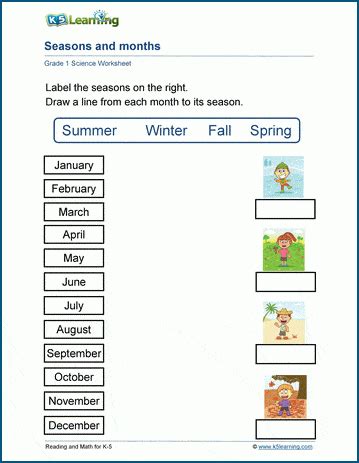 Seasons And Months Worksheet K5 Learning Season Worksheets For First Grade - Season Worksheets For First Grade