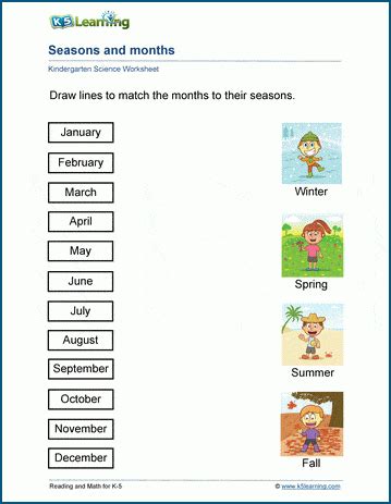 Seasons And Months Worksheets K5 Learning Season Worksheets For Preschool - Season Worksheets For Preschool