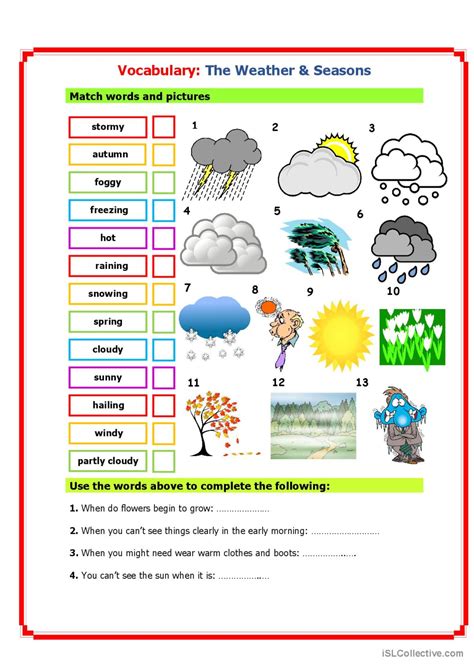 Seasons And Weather Esl Worksheet By Helen Vin Season And Weather Worksheet - Season And Weather Worksheet