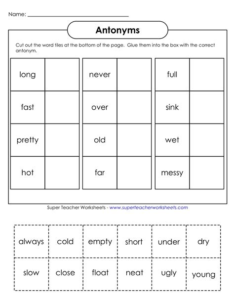 Second Grade Antonym Opposites Activity Twinkl Usa Antonyms For Second Grade Worksheet - Antonyms For Second Grade Worksheet