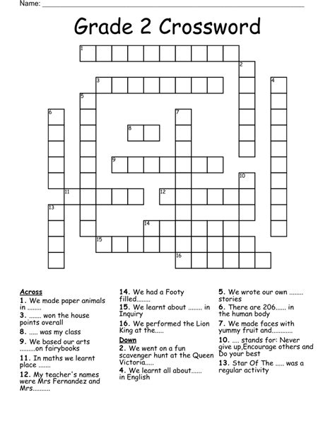Second Grade Crossword Puzzle Teaching Resources Wordwall 2nd Grade Crossword Puzzles - 2nd Grade Crossword Puzzles