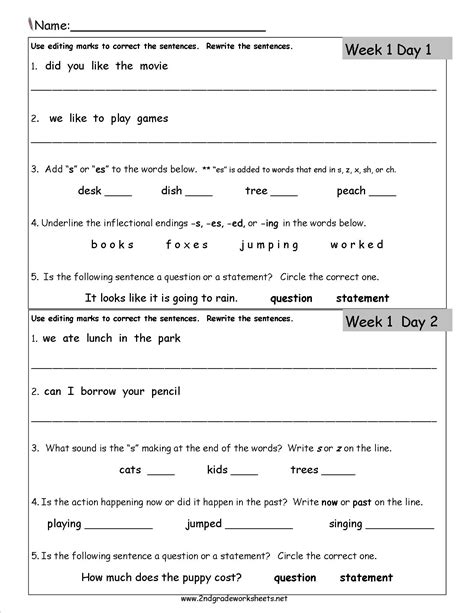 Second Grade Daily Language Practice Vihomeore
