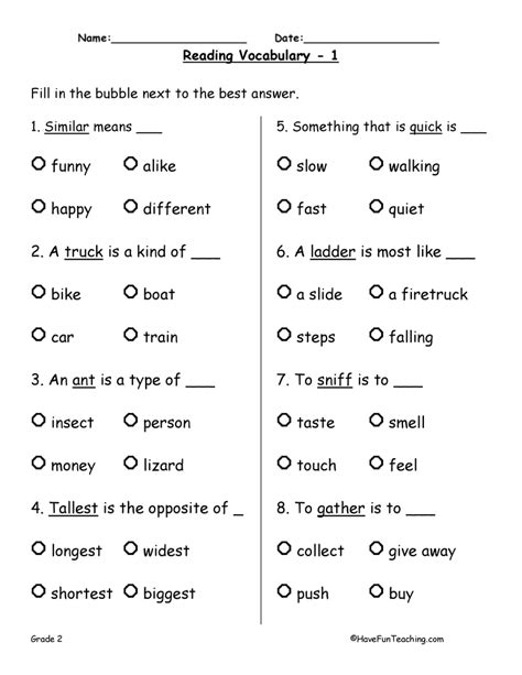 Second Grade Grade 2 Vocabulary Questions For Tests Second Grade Vocabulary Worksheets - Second Grade Vocabulary Worksheets