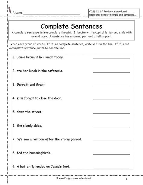 Second Grade Incomplete Sentences Worksheet   Complete Sentences Vs Fragments Printable 2nd Grade Worksheets - Second Grade Incomplete Sentences Worksheet