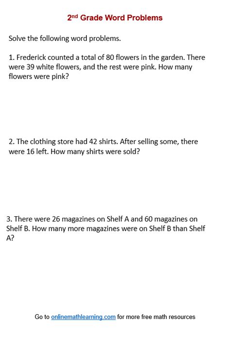 Second Grade Word Problems Common Core
