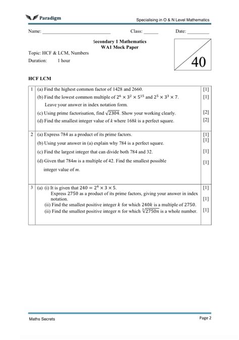 Full Download Secondary 1 Maths Paper 