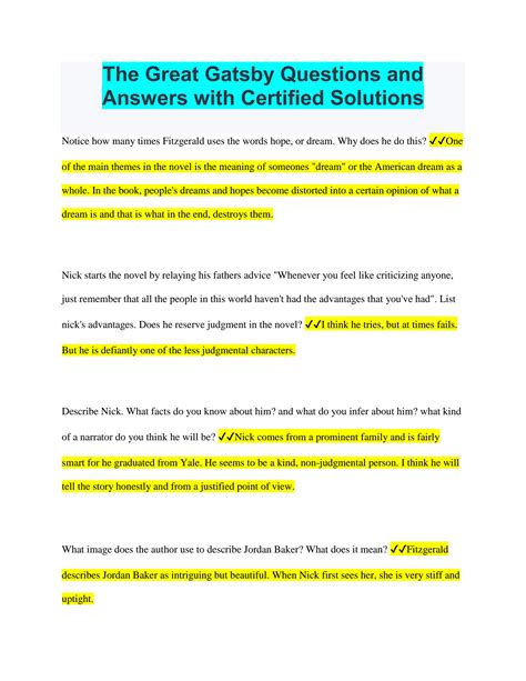 Download Secondary Solutions The Great Gatsby Answers Chapter 