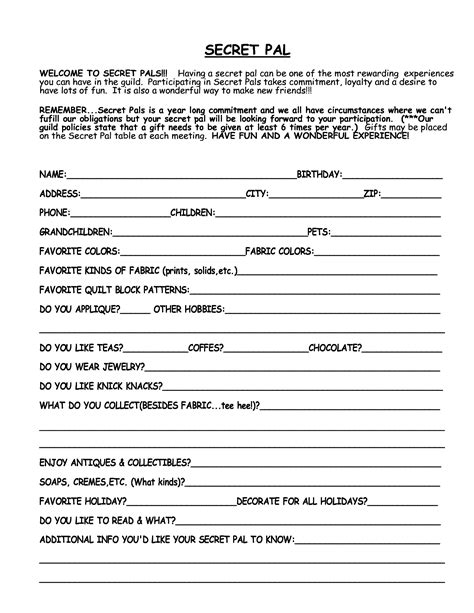 Secret Pal Questionnaire