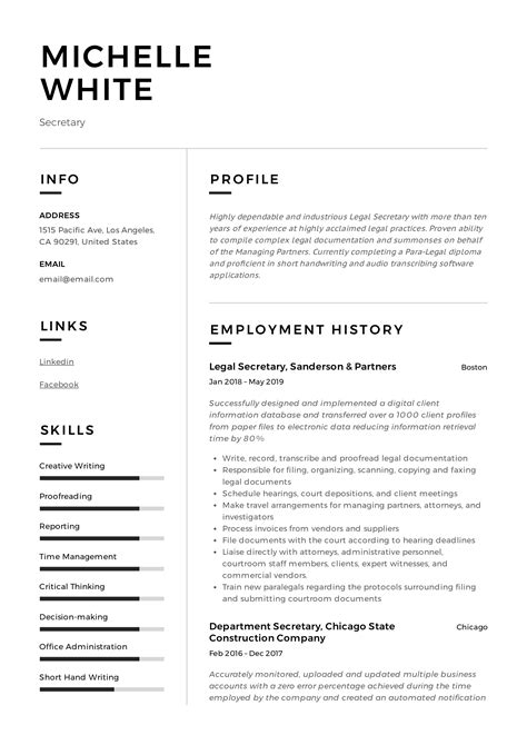 Secretary Resume Sample Mintresume Secretary Resumes Examples - Secretary Resumes Examples