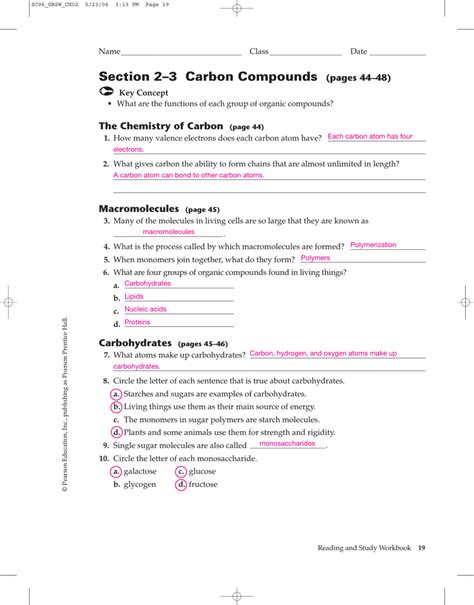 Section 2 3 Carbon Compounds Answers