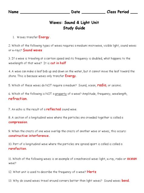 section 2 study guide wave properties answers