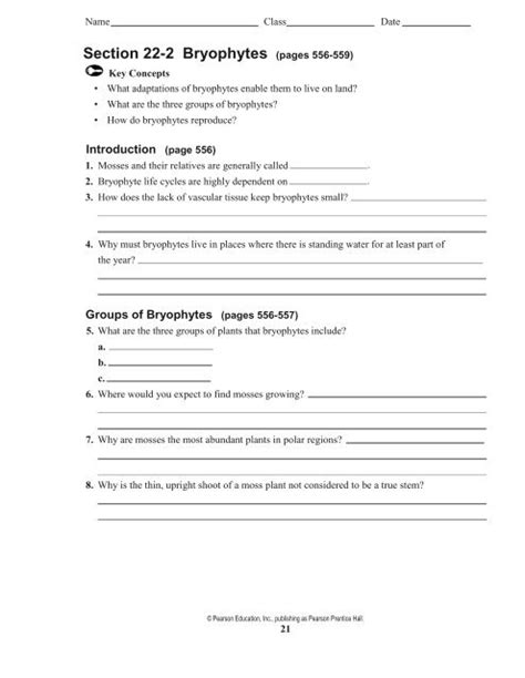 Section 22 Bryophytes Answer Key