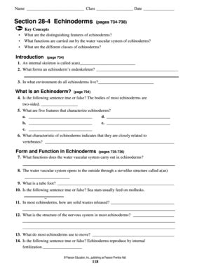 Section 28 4 Echinoderms Answer Key