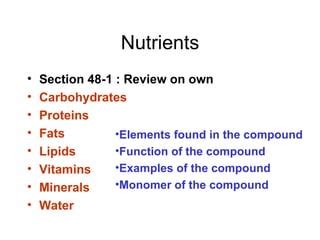 Section 48 1 Review Nutrients Answer Key