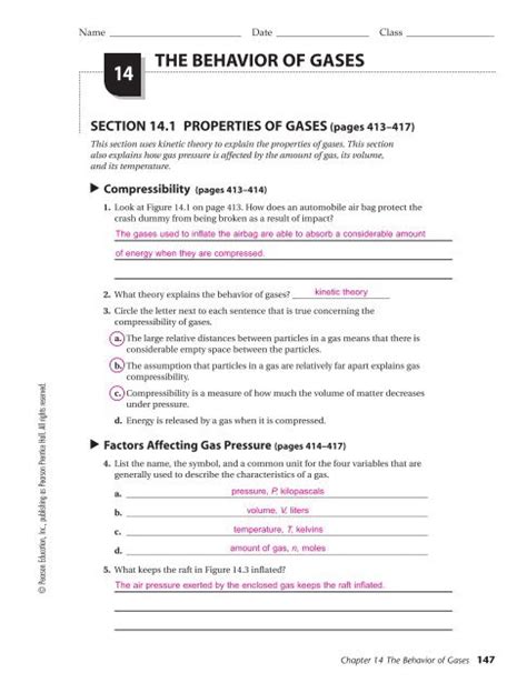 Section Behavior Of Gases Answer Key
