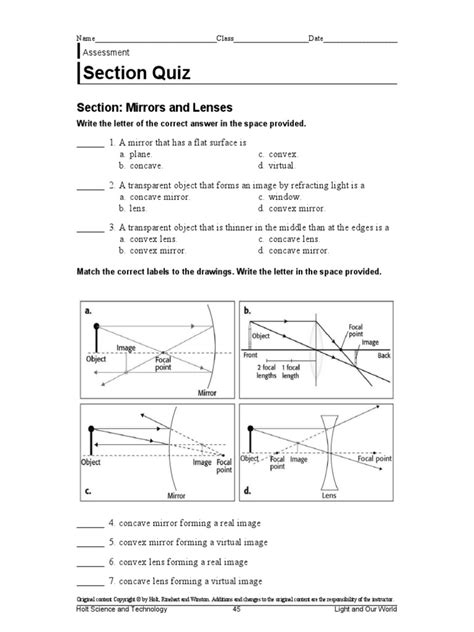 section quiz mirrors