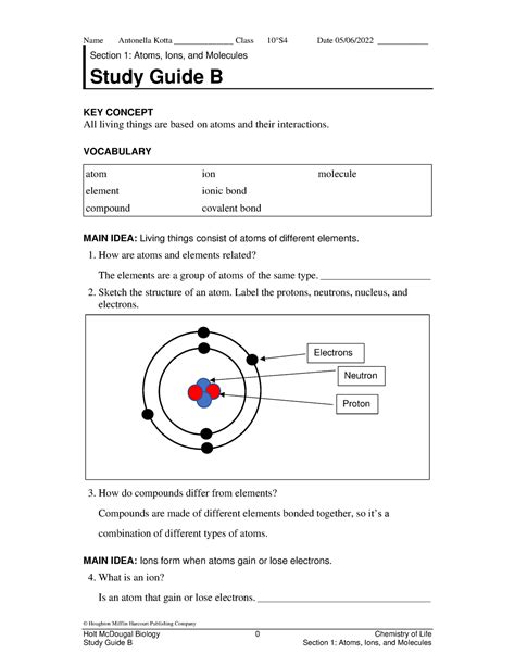 Read Online Section 1 Atoms Ions And Molecules Study Guide B 
