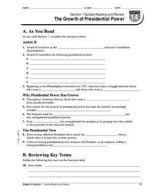 Read Section 1 Guided Reading And Review The Growth Of Presidential Power Answers 