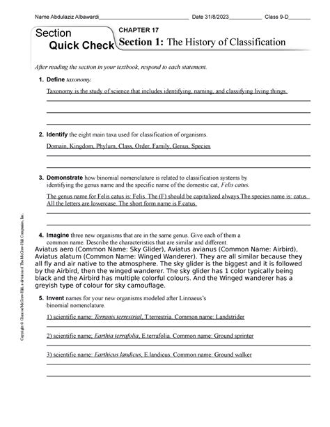 Download Section 1 The History Of Classification Answers 