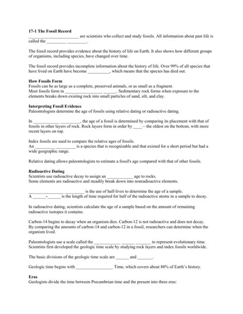 Read Online Section 17 1 The Fossil Record Worksheet Answers 