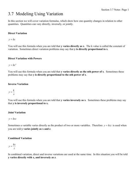 Read Section 3 7 Notes Page 1 3 7 Modeling Using Variation 