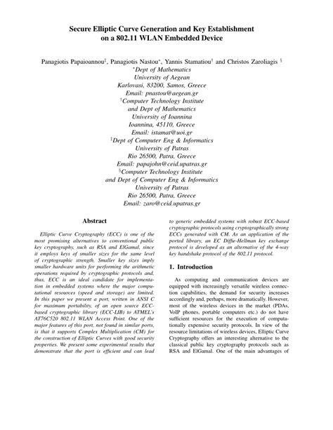 Download Secure Elliptic Curve Generation And Key Establishment On 