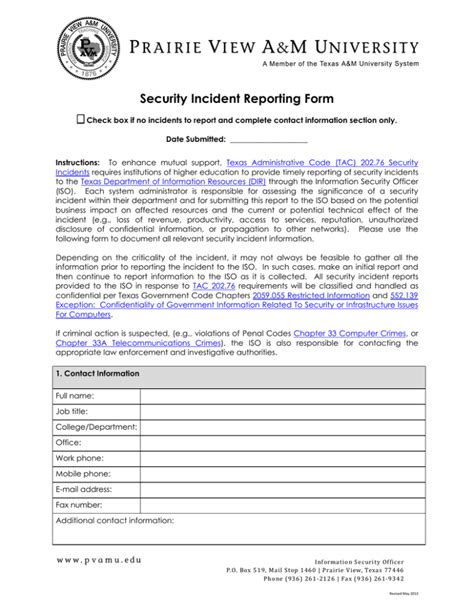 Security Incident Reporting Form Texas