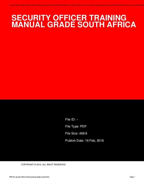 Full Download Security Officer Training Manual Grade South Africa 