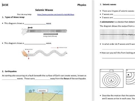 Seismic Waves Worksheet Teaching Resources Tpt Seismic Waves Worksheet - Seismic Waves Worksheet
