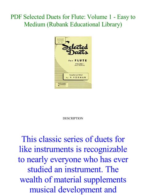 Selected Duets For Flute Volume 1 Easy To Medium