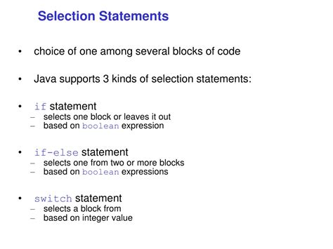 Selection Statements In Java
