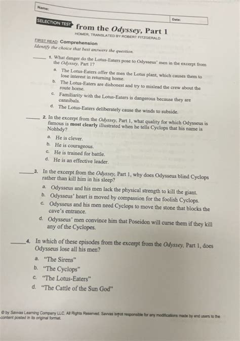Selection Test For The Odyssey