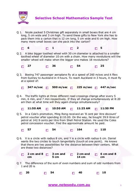 Selective School Practice Test