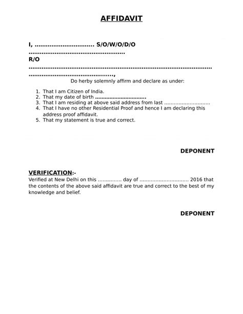 Self Affidavit Format For Address Proof