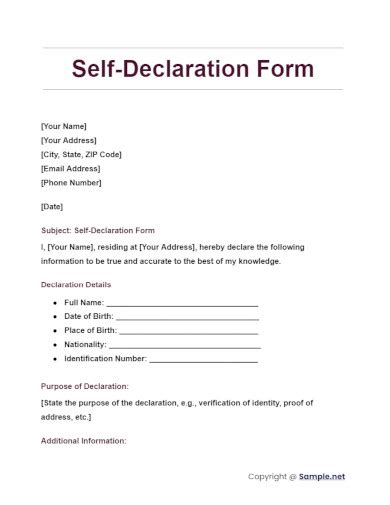 Self Declaration Letter English 2011 Manitoba
