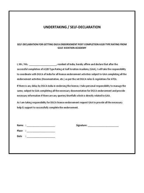 self declaration letter for gas connection
