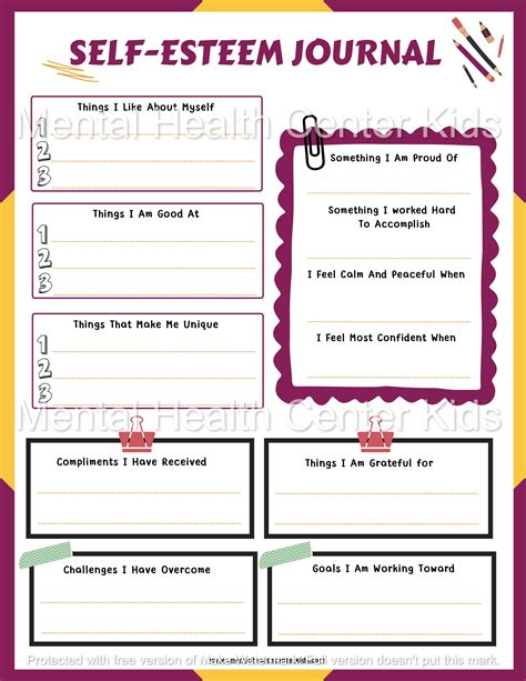 Self Esteem Worksheets