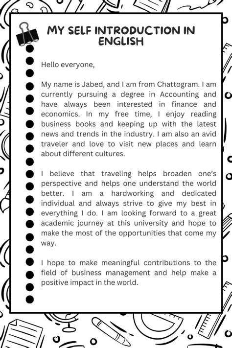 Self Introduction Format For Students