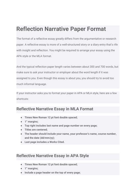 self reflection narrative format example