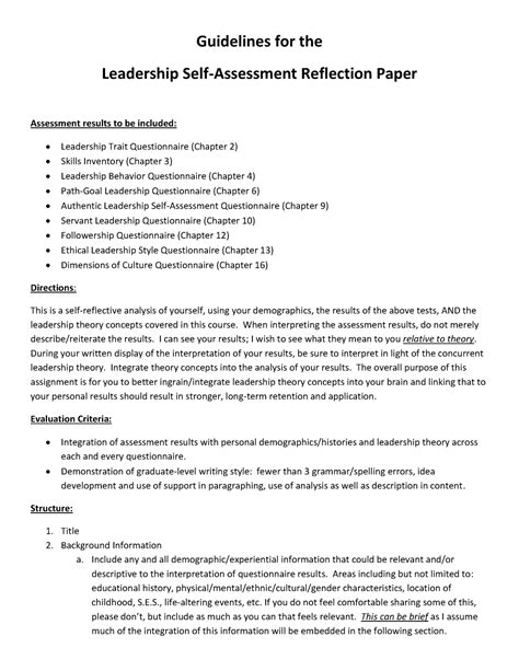 Read Online Self Assessment Reflection Paper Example 
