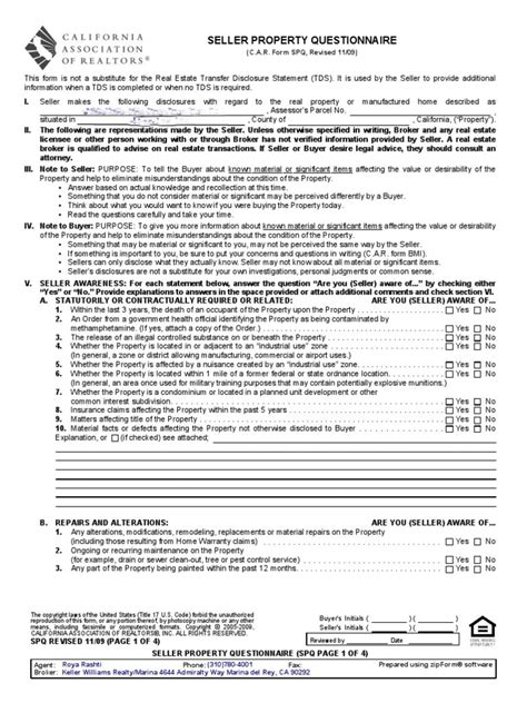 seller property questionnaire form