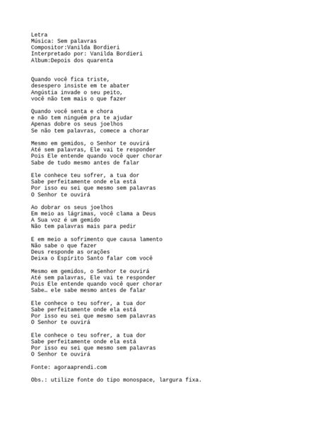 Sem Palavras Letra