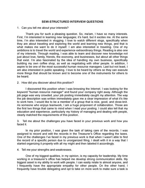 Semi Structured Interview Questions Examples