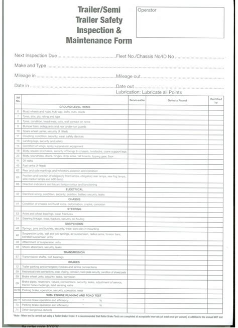 Semi Trailer Maintenance Checklist